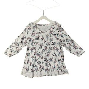 J.Jill‎ Pima 3/4 Sleeve V-Neck Top Womens XL Blouse Pink Blue White Pullover